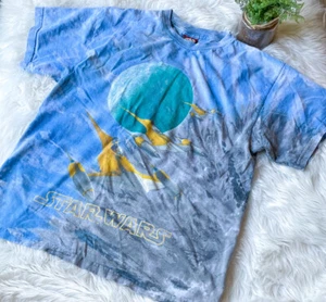 T-shirt vintage 1999 Star Wars episodio 1 blu tie dye Naboo N-1 ragazzo grande 10-12 - Foto 1 di 6