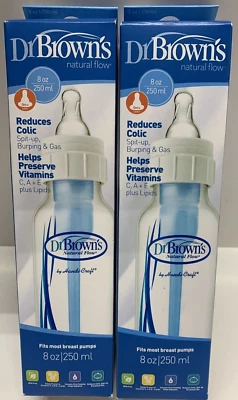 NEW 2x Dr Brown's Natural Flow 8 oz / 250 ml Baby Bottle Reduces Colic 0 Month+ - Image 1 of 2