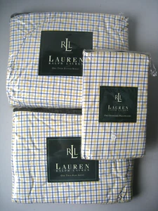 Ralph Lauren Sheet Set TWIN 3pc University Tattersal Plaid White Flat Fitted Vtg - Picture 1 of 11
