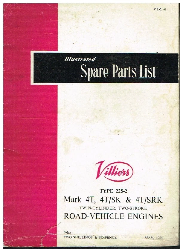 VILLIERS Mk 4T , 4T/SK & 4T/SRK 2-CYL 2-STR ENGINE ORIG. FACTORY PARTS CATALOGUE - Image 1 of 1