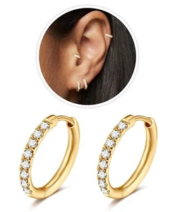 1 Pair Small Hoop Earrings for Women Men,316L Surgical Steel Hinge Huggie Hoo... - Picture 1 of 9