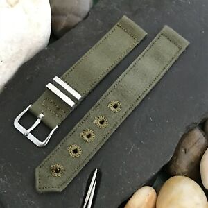 5/8" OD Green Canvas USA WWII A-11 nos Vintage Watch Band & Elgin Logo Buckle
