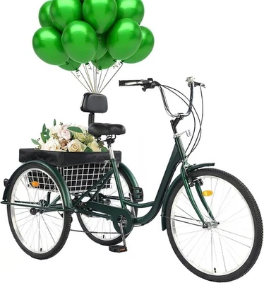 Triciclo 7 Velocidades 24" Adulto Triciclo Bicicleta con Cesta para Mayores Adultos Foto 1 de 4