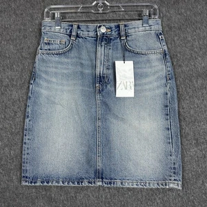 Zara Skirt Womens XS Blue Denim Mini Distressed Raw Hem 100% Cotton Casual New - Picture 1 of 11