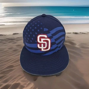 San Diego Padres New Era Hat Fitted 7 1/8 4th Of July 59FIFTY Blue Flag MLB - Picture 1 of 22