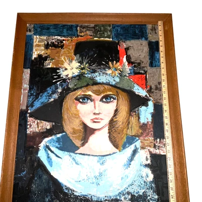 DE COLECCIÓN AÑOS 60 retrato de dama grande lienzo impresión sobre lienzo mujer sombrero ojos grandes arte Foto 1 de 4