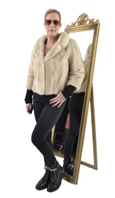 US5581 REAL MINK FUR JACKET RANCH MINK COAT SIZE L - NERZJACKE PELLICCIA - Image 1 of 4