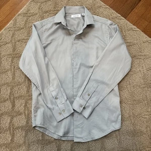 Calvin Klein Boys' Long Sleeve Button-Down Collared Shirt, Gray, Size 14 - Picture 1 of 2