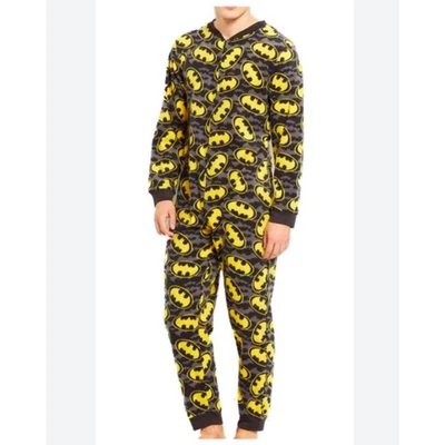 Batman Plush  Blanket Comfy one piece Pajamas Unisex Sz. XL Black/Yellow EUC - Image 1 of 4