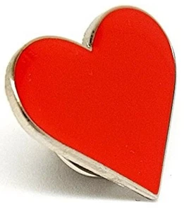 Red Heart With Silver Edge metal & enamel lapel Pin Badge - Picture 1 of 1