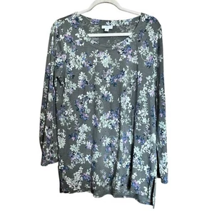 J Jill Top Womens Medium Multicolor Floral Print Cotton Blend Stretch Blouse - Picture 1 of 9