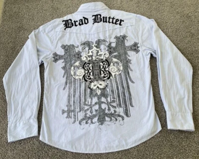 Camisa Brad Butter 2XL XXL Águila Metálica y Espada Abotonada Azul Gráfico Cresta Foto 1 de 4