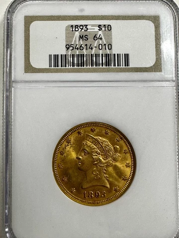 Extremly Nice 1893 P NGC MS64 US $10 Dollar 90% Gold Liberty Lib Eagle Coin Cover