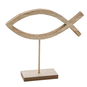 Holzfisch auf Sockel natur 23 cm Christlicher Fisch Kommunion Konfirmation - Bild 1 von 1