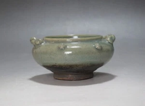 TH0418 Chinese Longquan Kiln Green glaze porcelain Washed Binaural old small Jar - Picture 1 of 12