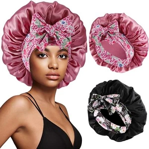 2Pcs Silk Bonnet for SleepingLarge Satin Bonnet with Tie BandNight Sleep Cap ... - Picture 1 of 7
