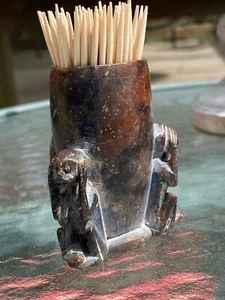 Vintage soapstone 3 wise Monkeys Toothpick holder. See no speak no hear no evil. - Picture 1 of 7