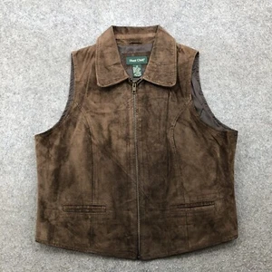 Vintage Hunt Club Vest Womens 10 Brown Sleeveless Full Zip Collared Leather - Picture 1 of 8