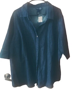 Lane Bryant Venezia NWT Women's 22/24 Denim Shirt Dark Wash Short Sleeves - Picture 1 of 6