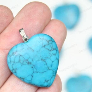 COLGANTES GRANDES DE PIEDRA PRECIOSA TURQUESA DE 25 mm CORAZÓN dijes cuentas artesanías VETEADO AZUL - Imagen 1 de 11