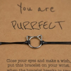 Cute Cat Wish Bracelet BFF Love Quirky Art Fun You are Purrfect Novelty Gift - Picture 1 of 2