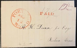 US Stampless Portland, ME paid 12 1/2c rate 1842 *d - Picture 1 of 2