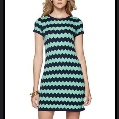 Vestido Suéter Lilly Pulitzer Chevron Lana Merino Cambio Verde Marino Pequeño Foto 1 de 4