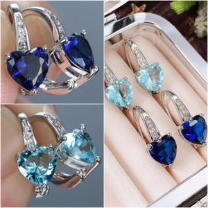 925 Silber gefüllt Creolen Herz Zirkon wunderschön Damen Schmuck - Bild 1 von 7