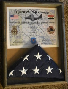 "OPERAION IRAQI FRREDOM," Framed Award and Flown Flag, in Shadow Box, Pre-Owned - Picture 1 of 3