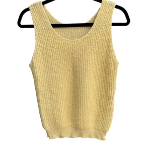Vintage 70s 80s Handmade Womens Knit Yellow Sleeveless Scoop Neck Tank Top S - Picture 1 of 5