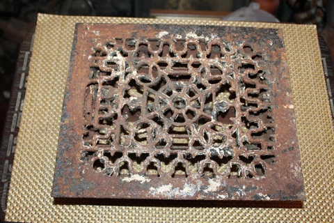 Antique Victorian Register Heating Grate Vent #15 Cast Iron Scrolls Rectangular Cover