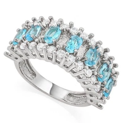 Nuevo Anillo Zafiro Blanco Topacio Azul Relleno Oro Blanco 14k Talla 7-¡ver qué hay gratis! Foto 1 de 2