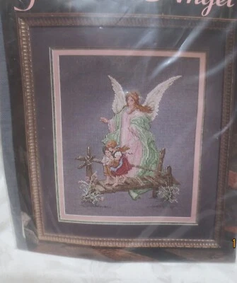 "GUARDIAN ANGEL" Vintage Cross Stitch Leisure Arts Leaflet 2346 &  Aida-Floss-& - Image 1 of 2