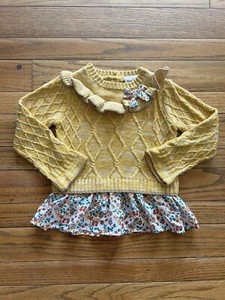 Girls Sweater 4T Little Lass Yellow Gold Knit Bow Ruffles - Picture 1 of 9