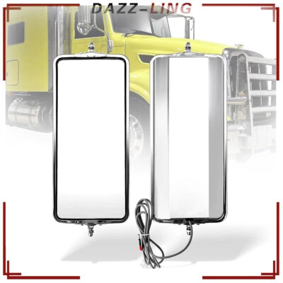 Par de espejos retrovisores térmicos de acero inoxidable de 16"x7" para Peterbilt 379 382 385 386 389 Foto 1 de 4