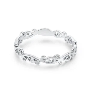 Solid 18k White Gold Antique/vintage Natural Si/h Diamonds Engagement Band Ring - Picture 1 of 7