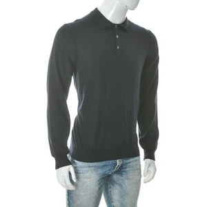 Savile Row Men's sweater merino Wool Pique Polo Jumper Long Sleeve US10 EUR-40 - Picture 1 of 6