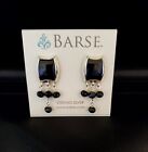 BARSE Vintage Earrings in Sterling Silver and Onyx, Huggie with Faceted Dangles