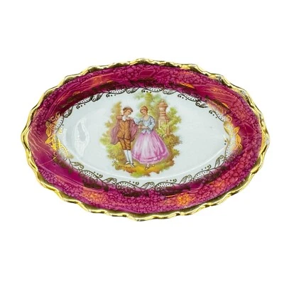 Limoges France 24 Carat Trinket Tray Courting Dancing Couple Porcelain Vintage - Image 1 of 4