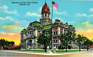 Postal cromada Palacio de Justicia del Condado de Delaware Muncie IN P1227 - Imagen 1 de 2