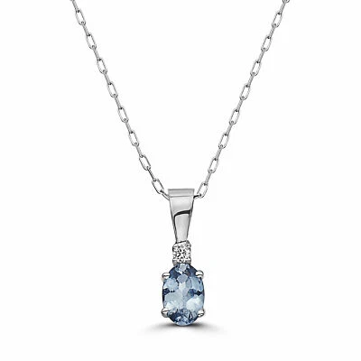 Birthstone 14K White Gold Aquamarine Nude Diamond 0.37 cts 18" Pendant Necklace - Image 1 of 4
