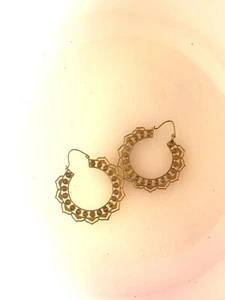 Threader Earrings Gold Brass Filigree Mandala Dot Work Spiral - 81stgeneration - Picture 1 of 4