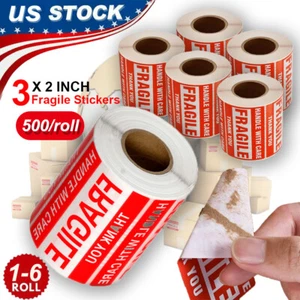 Fragile Stickers 6 Roll 3000 2x3 Fragile Label Sticker Handle With Care Mailing - Picture 1 of 15