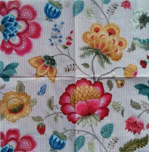3x Papier Design Servietten Decoupage Basteln Tissue schöne Blume Pfingstrose Stickerei - Bild 1 von 4