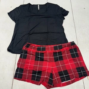 Soma Two Piece Black Red Plaid Print Short Sleeve Pajama Set Womens Size XL New - Picture 1 of 12