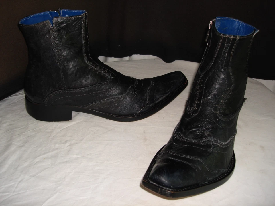 Mark Nason "Rock Never Dies" Black Leather w/White Stich Distressed Zip Boots 9M - Image 1 of 4