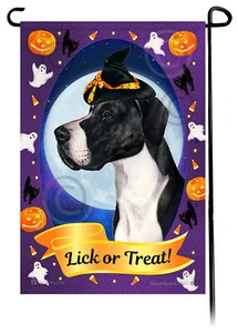 Halloween Garden Flag - Uncropped Black and White Mantle Great Dane - Imagen 1 de 1