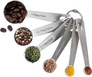 18/8 Stainless Steel Measuring Spoons Set of 6 Piece - 1/8 tsp, 1/4 tsp, 1/2 ... - Picture 1 of 14