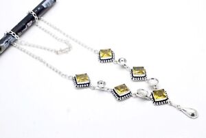 925 Sterling Silver Yellow Citrine Gemstone Handmade Jewelry Necklace Size-17-18