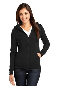 District DT801 Women's Juniors Long Sleeve The Concert Fleece Full Zip Hoodie - Picture 1 of 12